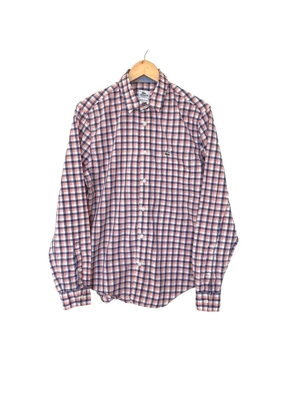 Lacoste Regular Fit Long Sleeve Lightweight Button Shirt Gingham Sz 41 (M-L) - Picture 2 of 11
